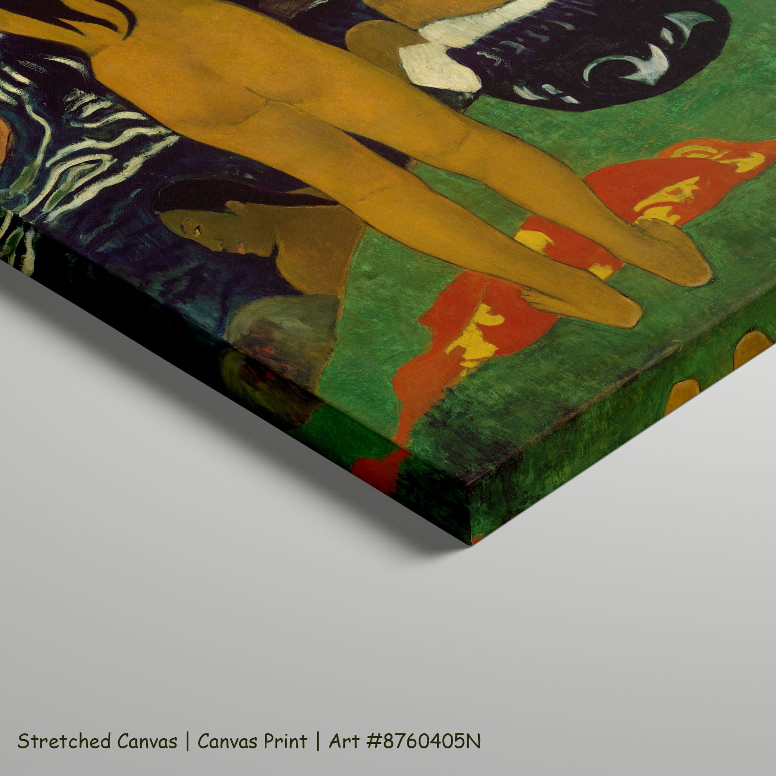 Tahitian Women Bathing by Paul Gauguin as a large stretched green and gold Impressionist canvas print