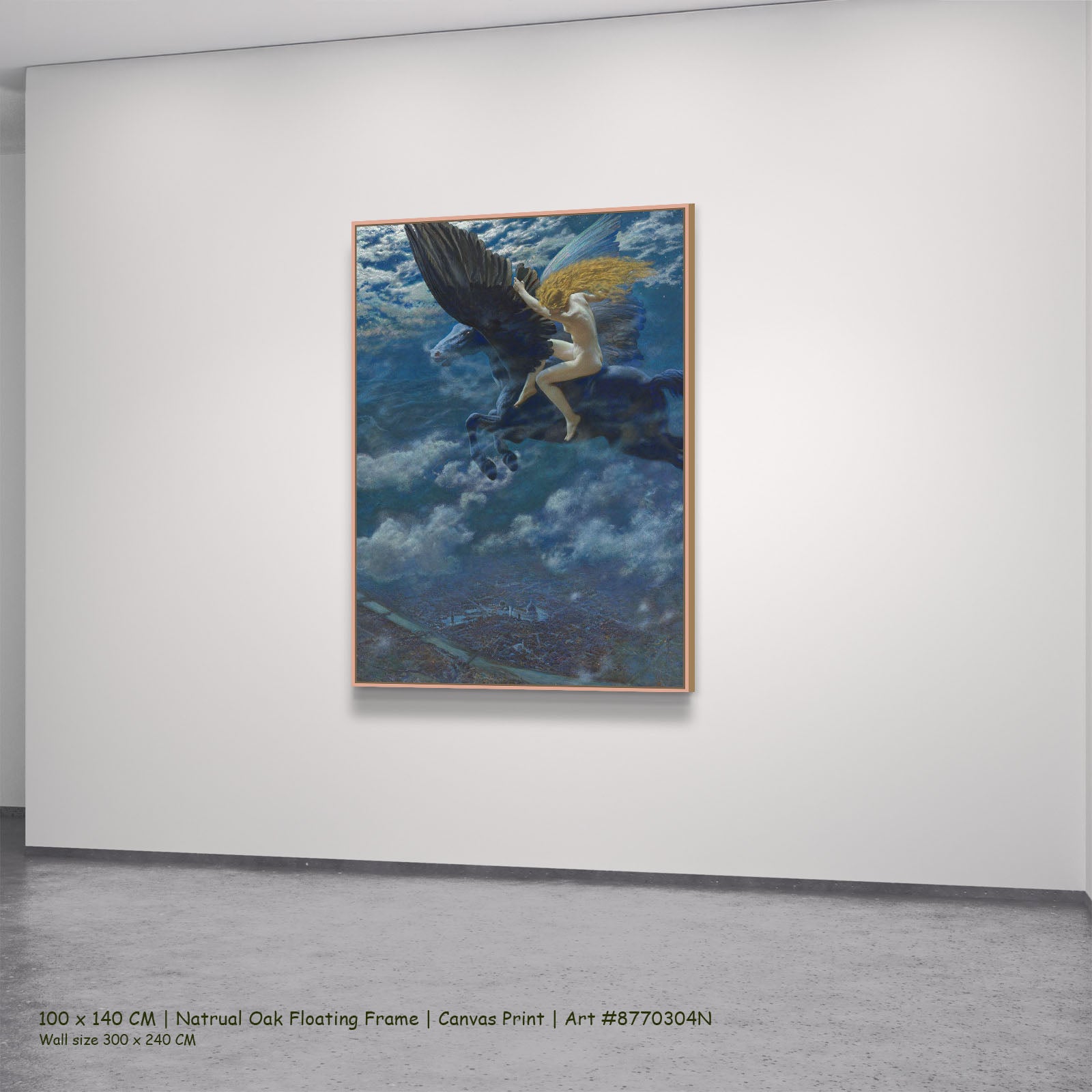 Dream Idyll by Edward Robert Hughes in a natural oak floating frame, large blue and black Symbolist canvas