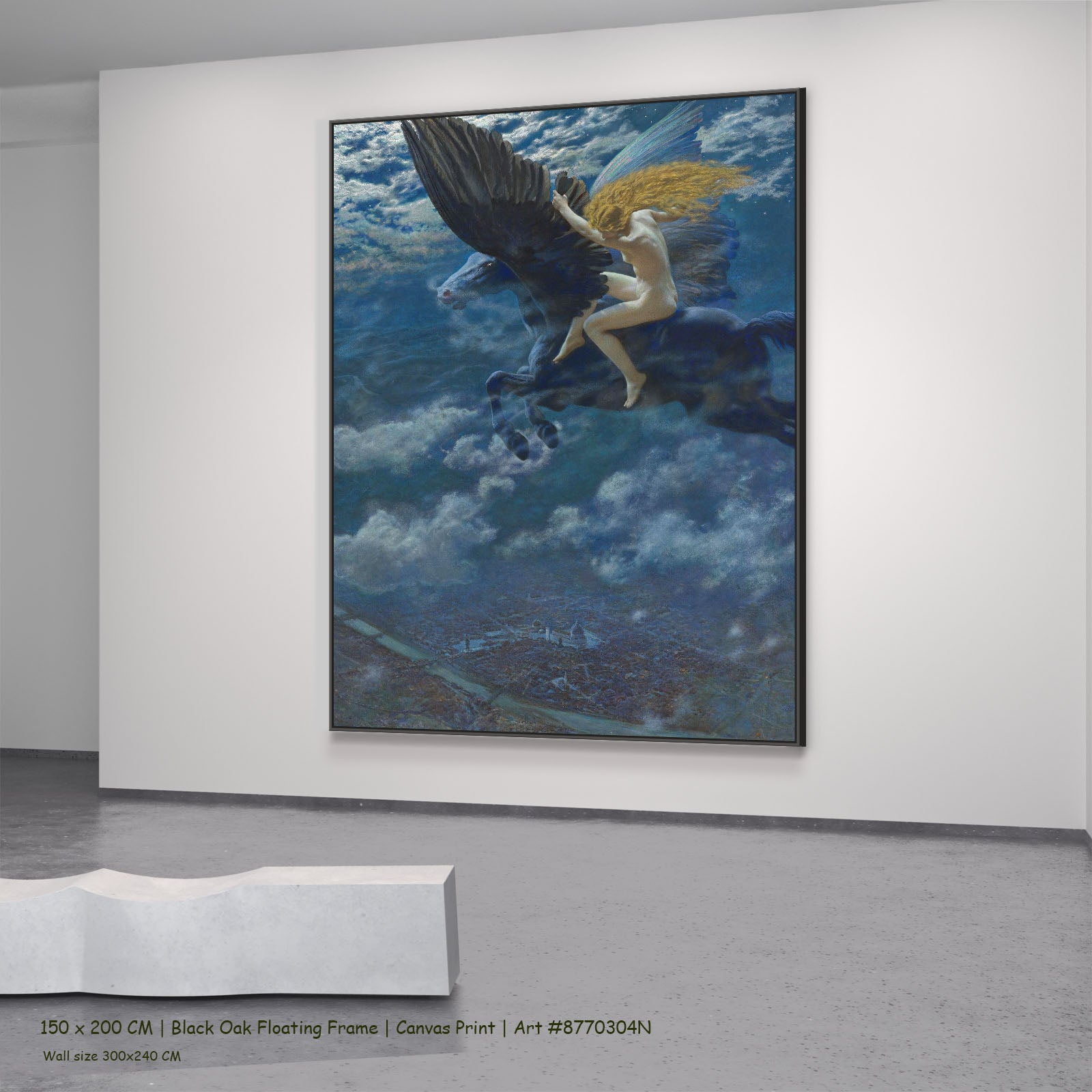Dream Idyll by Edward Robert Hughes in a black oak floating frame, large blue and black Symbolist canvas