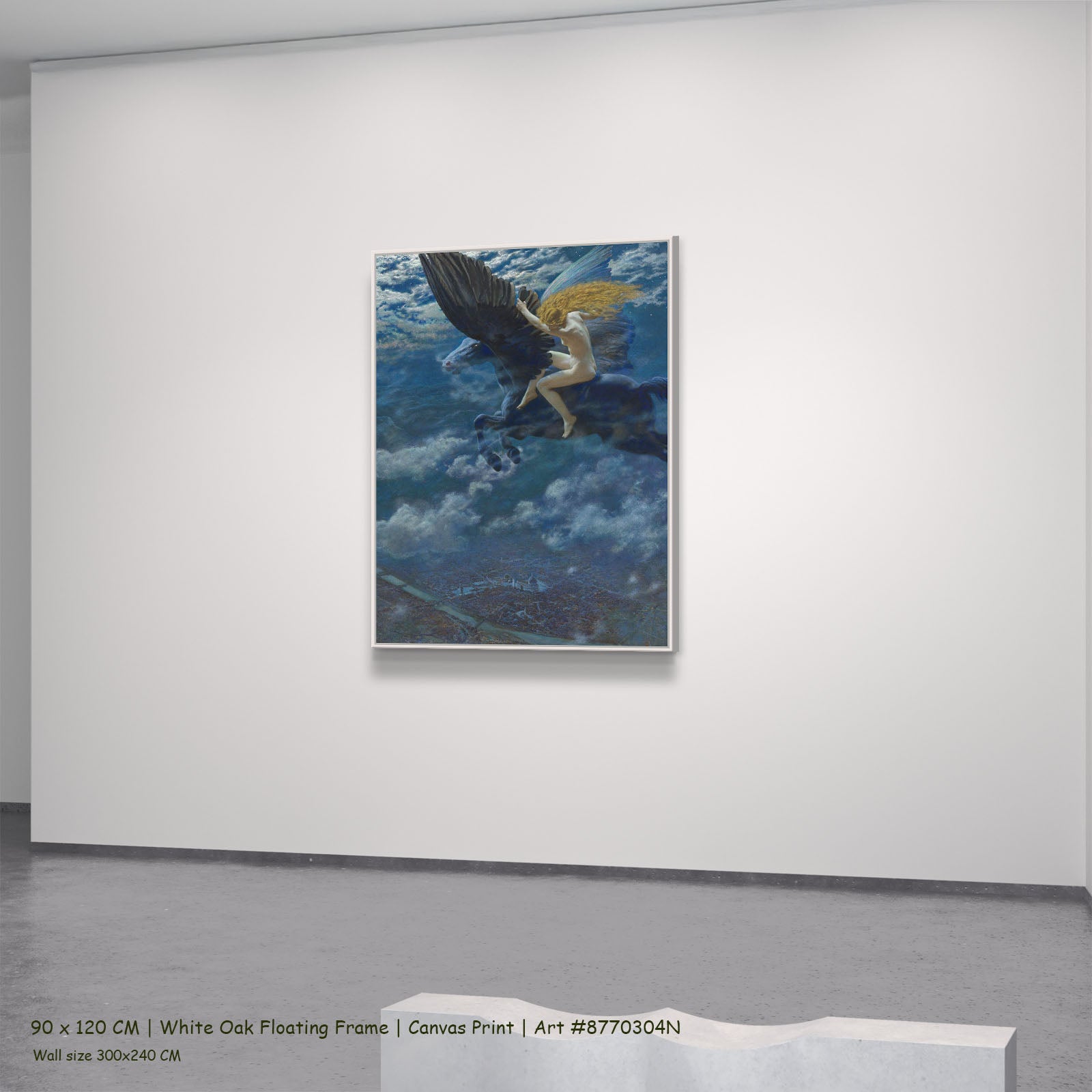Dream Idyll by Edward Robert Hughes in a white oak floating frame, large blue and black Symbolist canvas