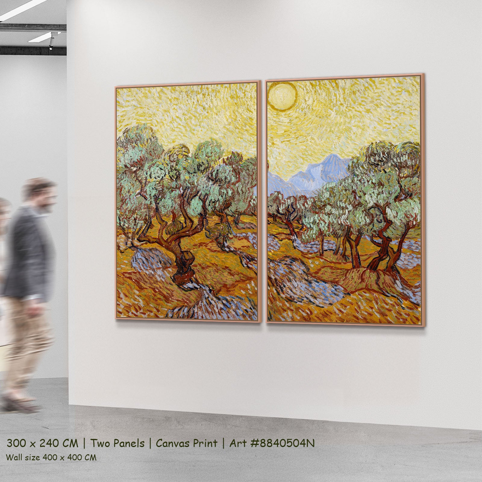 Olive Trees with Yellow Sky and by Vincent van Gogh as a large two-panel yellow and orange Impressionist canvas set