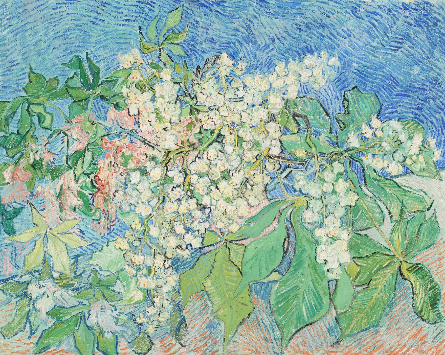 Large green and blue Impressionist canvas print of Blossoming Chestnut Branches by Vincent van Gogh
