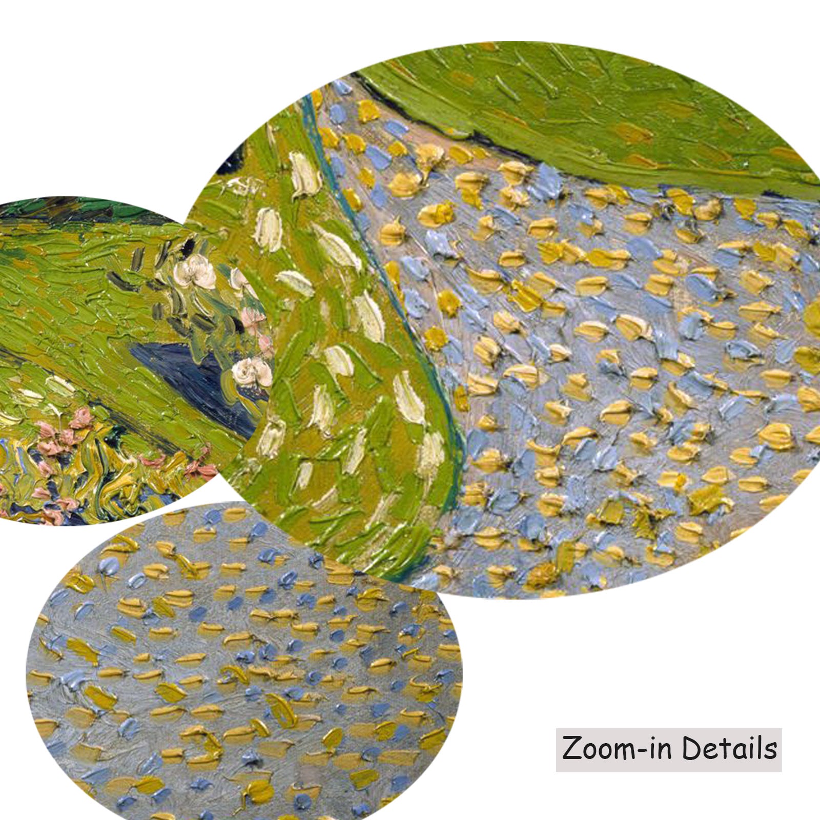 Close-up detail of the brushwork on Garden in Auvers, a large green and blue Impressionist canvas by Vincent van Gogh