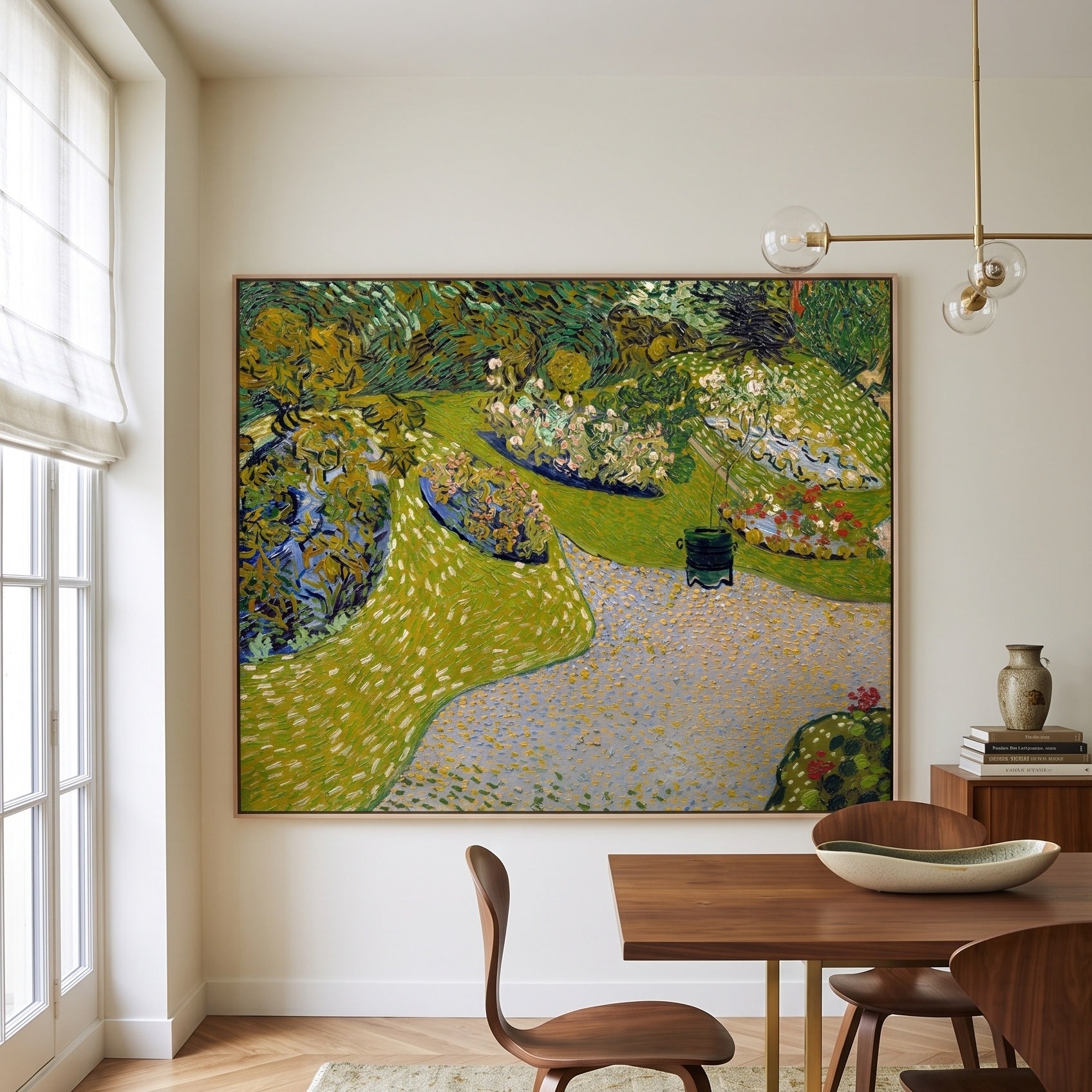 Garden in Auvers by Vincent van Gogh — large green and blue Impressionist canvas art displayed on a wall