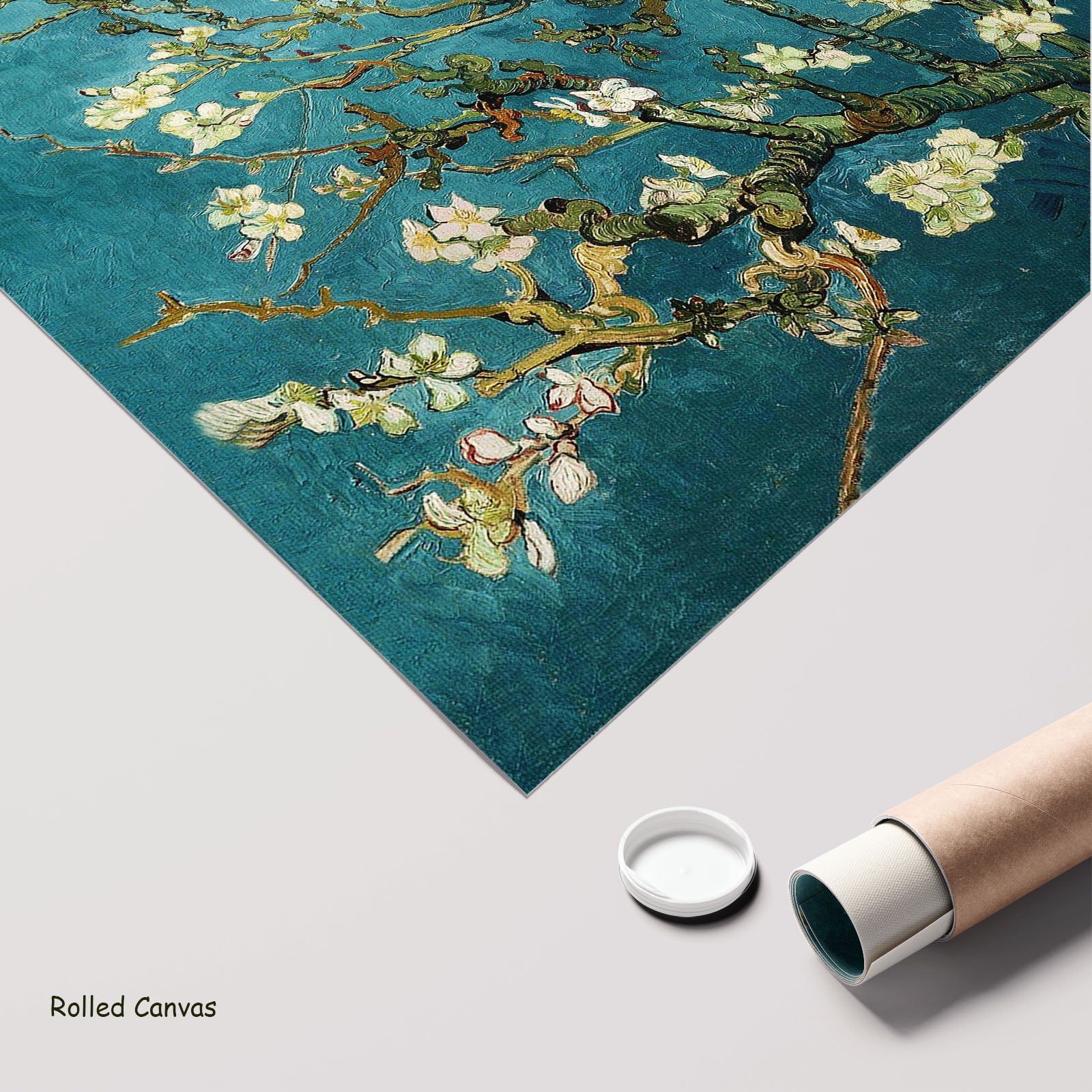 Almond Blossom by Vincent van Gogh as a large rolled aqua and white Impressionist canvas print
