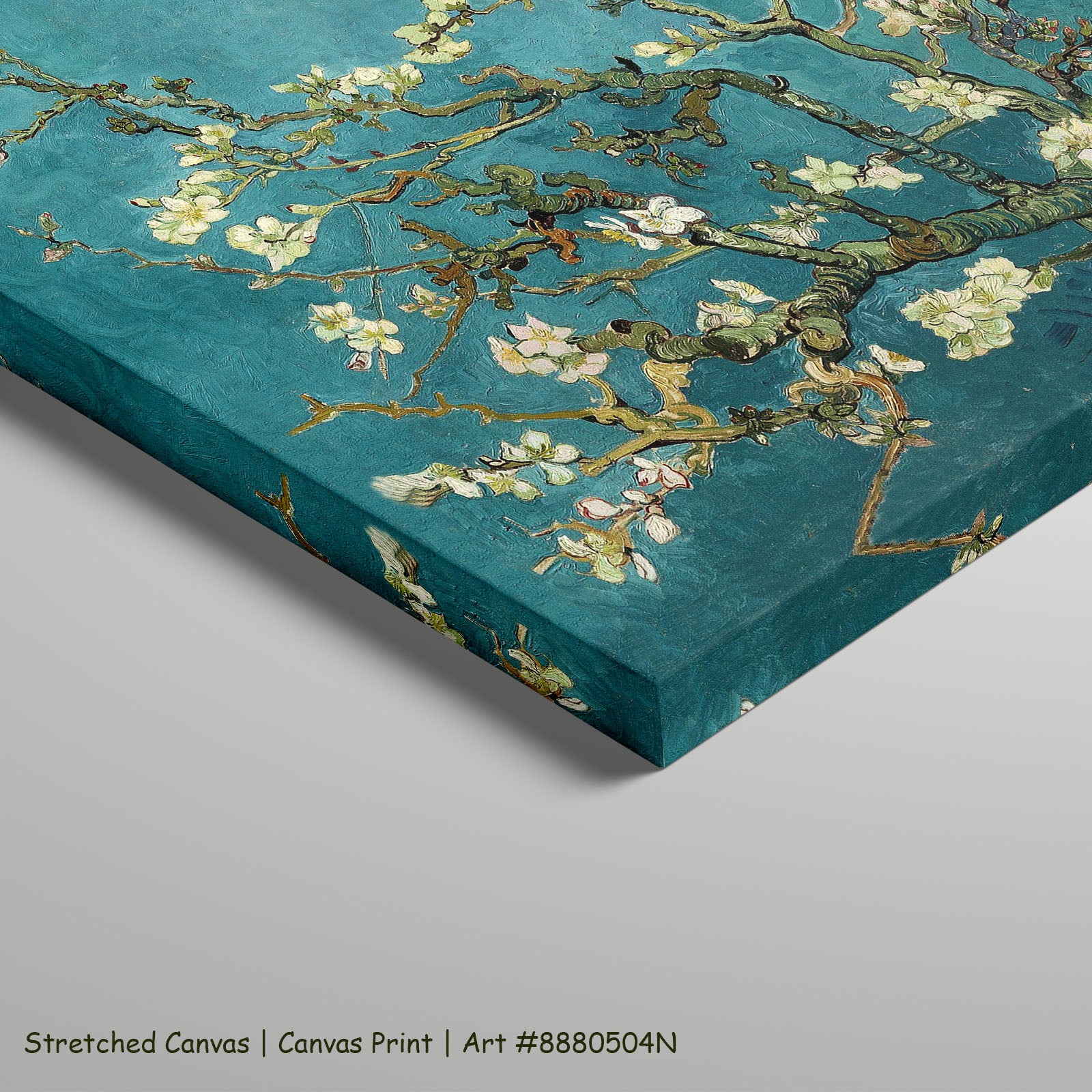 Almond Blossom by Vincent van Gogh as a large stretched aqua and white Impressionist canvas print