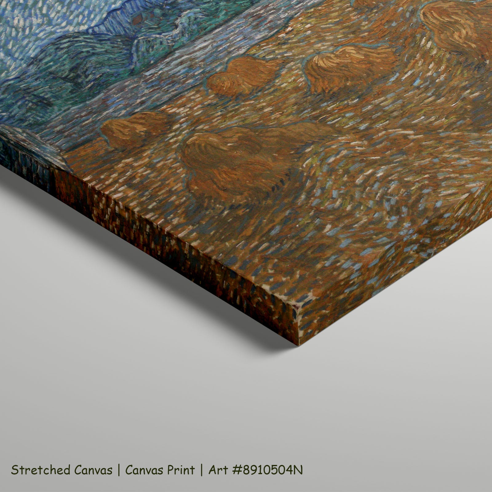 Landscape with Wheat Sheaves and Rising by Vincent van Gogh as a large stretched blue and gold Impressionist canvas print
