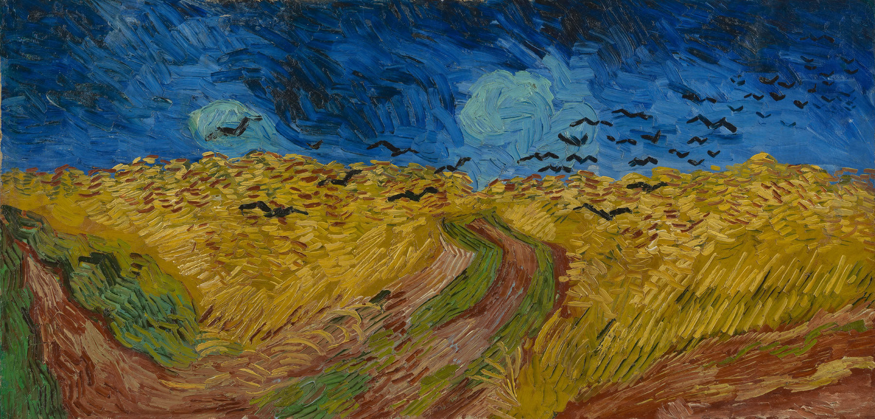 Large blue and yellow Impressionist canvas print of Wheatfield with Crows by Vincent van Gogh