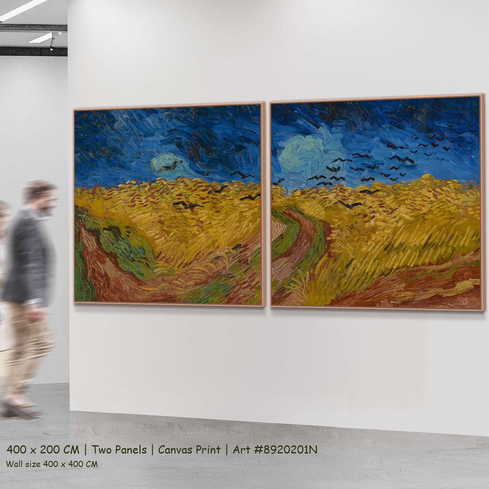Wheatfield with Crows by Vincent van Gogh as a large two-panel blue and yellow Impressionist canvas set