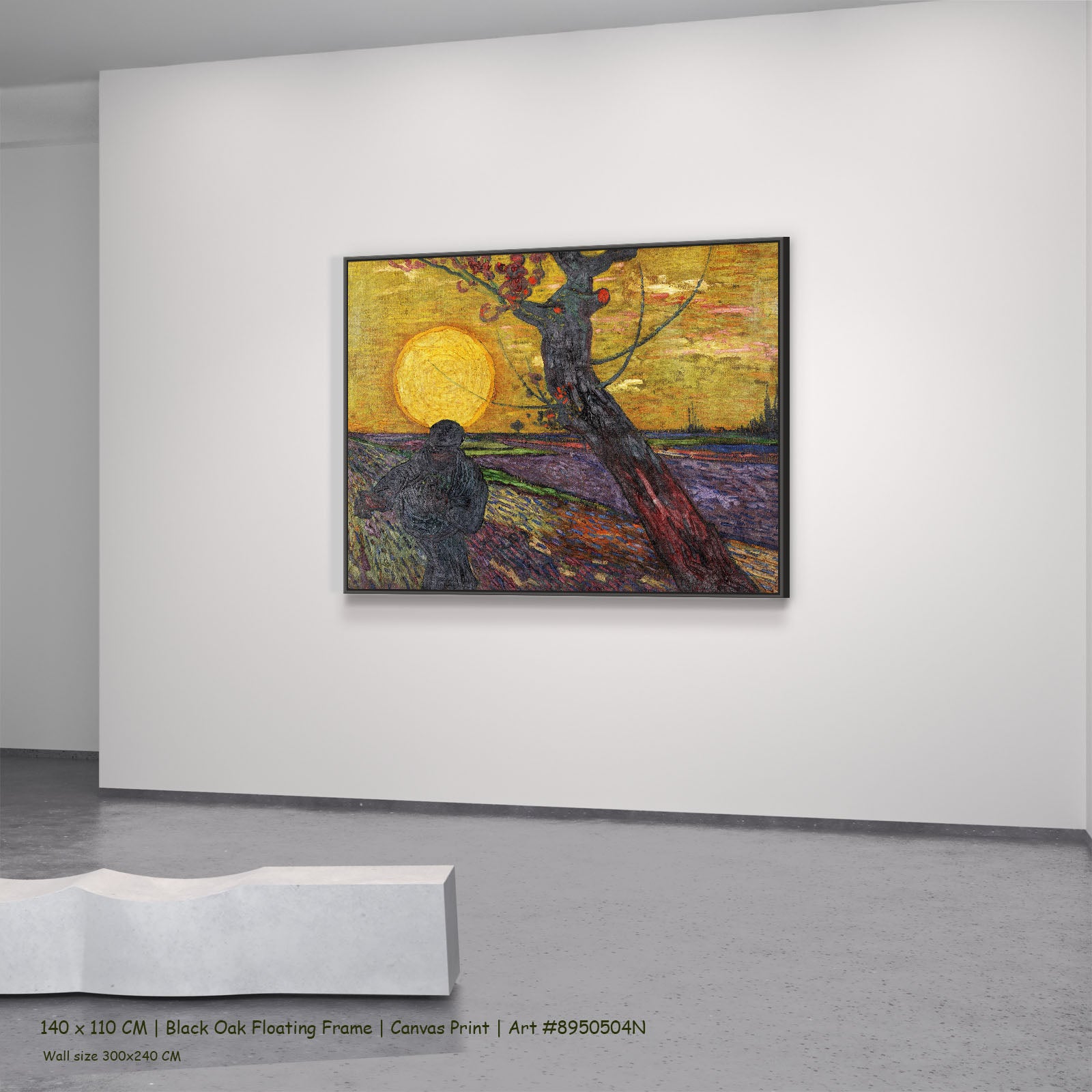The Sower by Vincent van Gogh in a black oak floating frame, large gold and purple Impressionist canvas