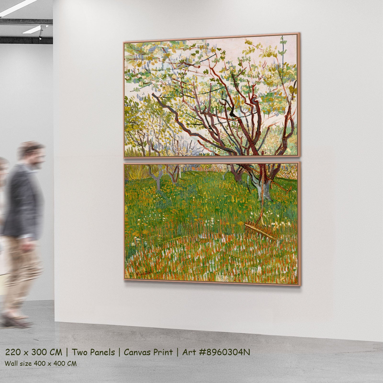 The Flowering Orchard by Vincent van Gogh as a large two-panel green and white Impressionist canvas set