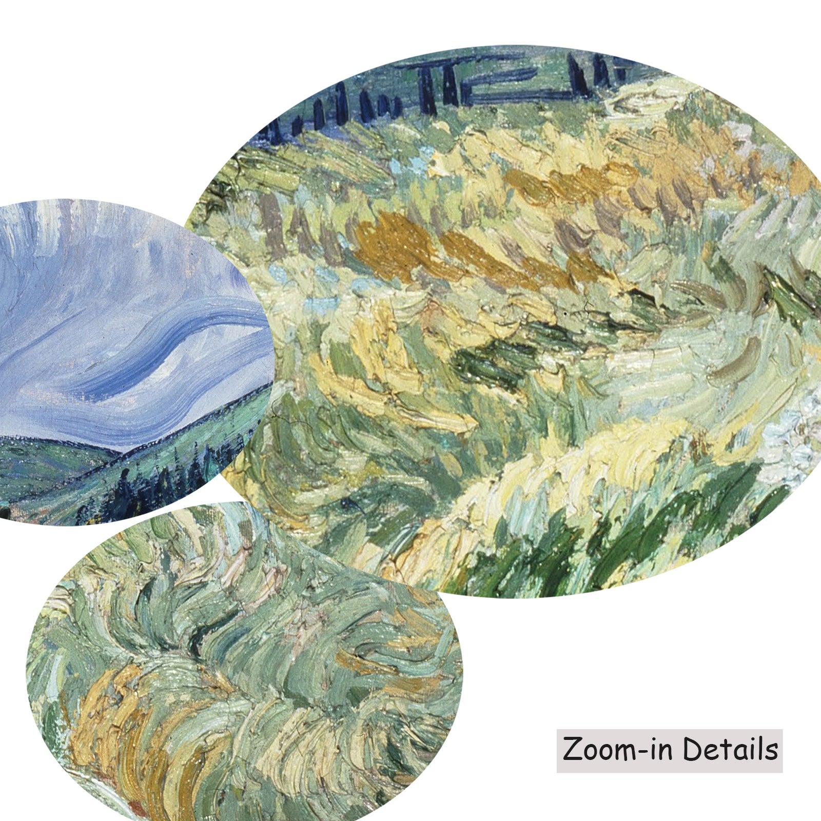 Close-up detail of the brushwork on Landscape from Saint-Rémy, a large green and blue Impressionist canvas by Vincent van Gog