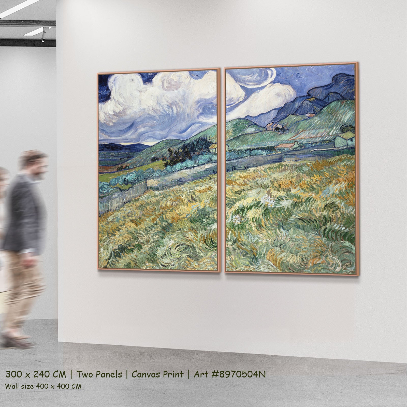 Landscape from Saint-Rémy by Vincent van Gogh as a large two-panel green and blue Impressionist canvas set