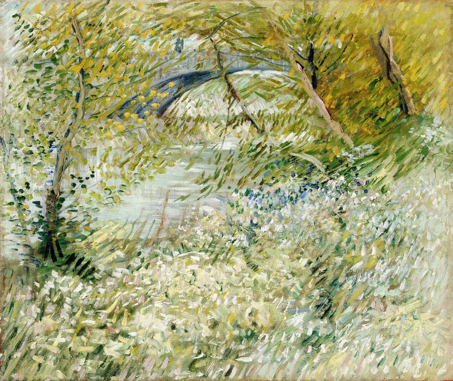 Large green and white Impressionist canvas print of Banks of the Seine with Pont by Vincent van Gogh