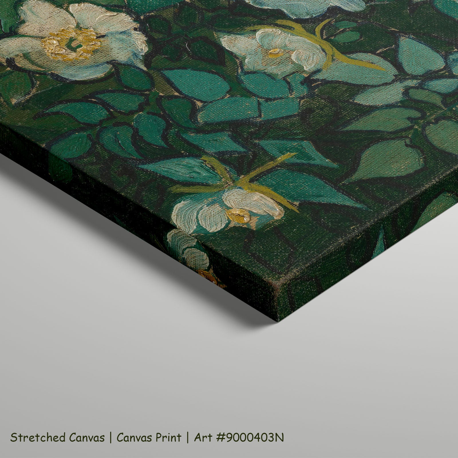 Wild Roses by Vincent van Gogh as a large stretched green and olive Impressionist canvas print