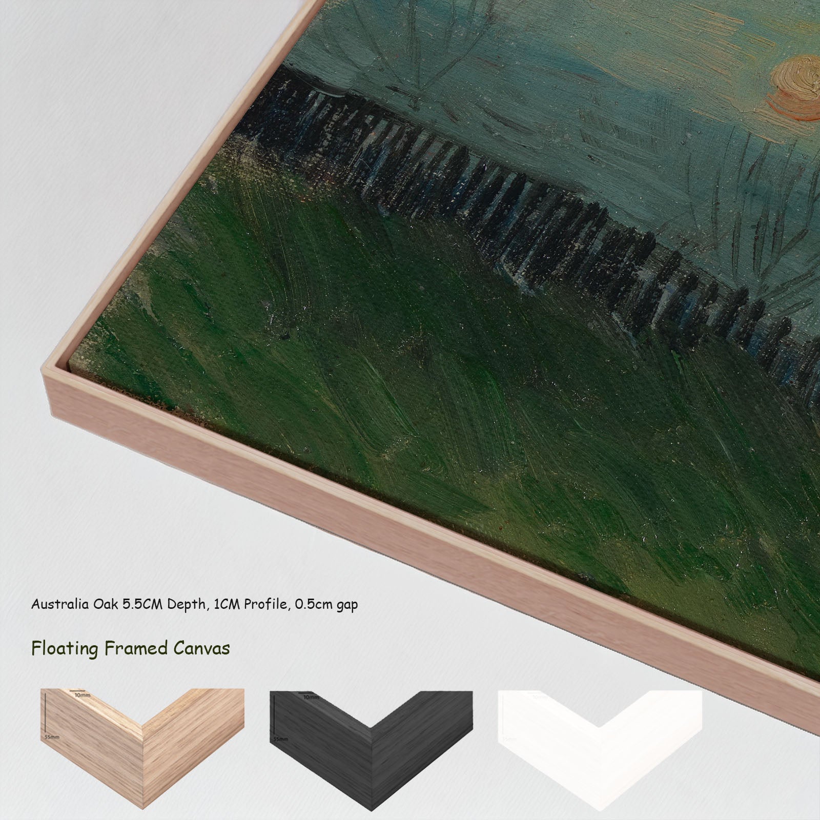Sunset in Montmartre by Vincent van Gogh in a floating frame, large blue and green Impressionist canvas print