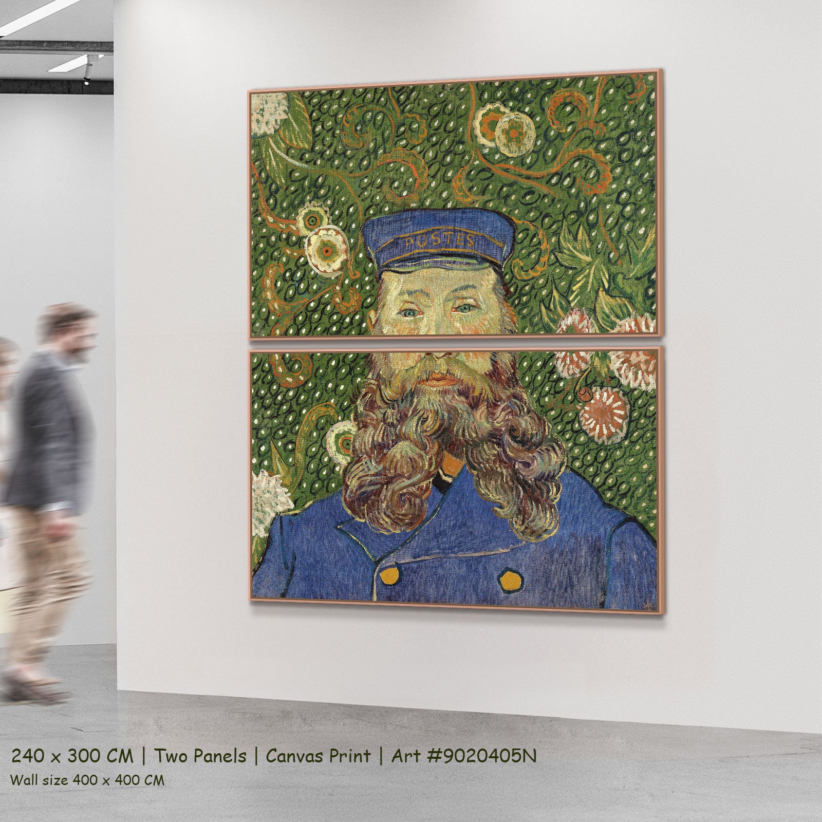 Portrait of Joseph Roulin by Vincent van Gogh as a large two-panel green and blue Impressionist canvas set