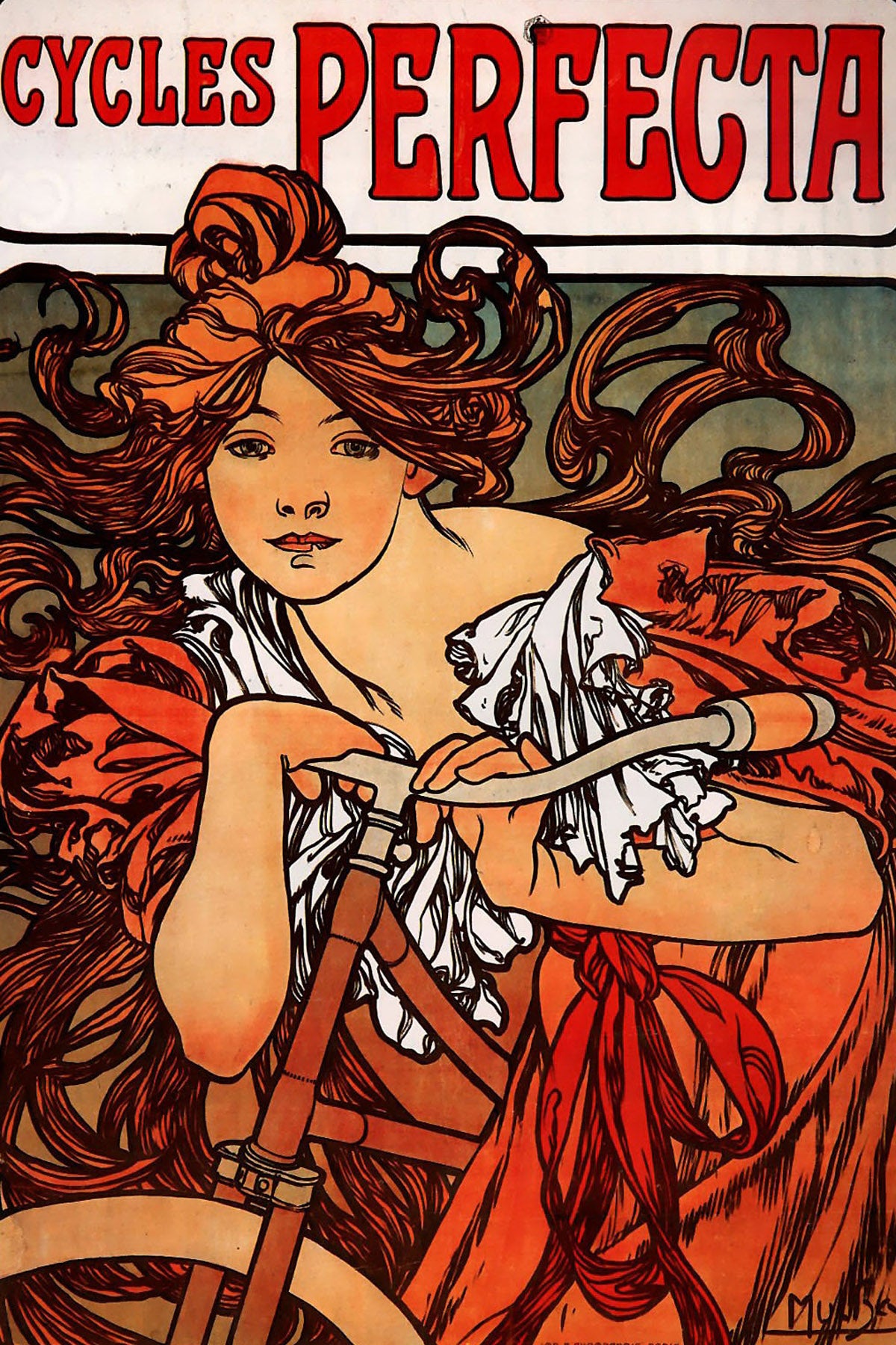 Large red and orange Art Nouveau canvas print of Cycles Perfecta by Alphonse Mucha