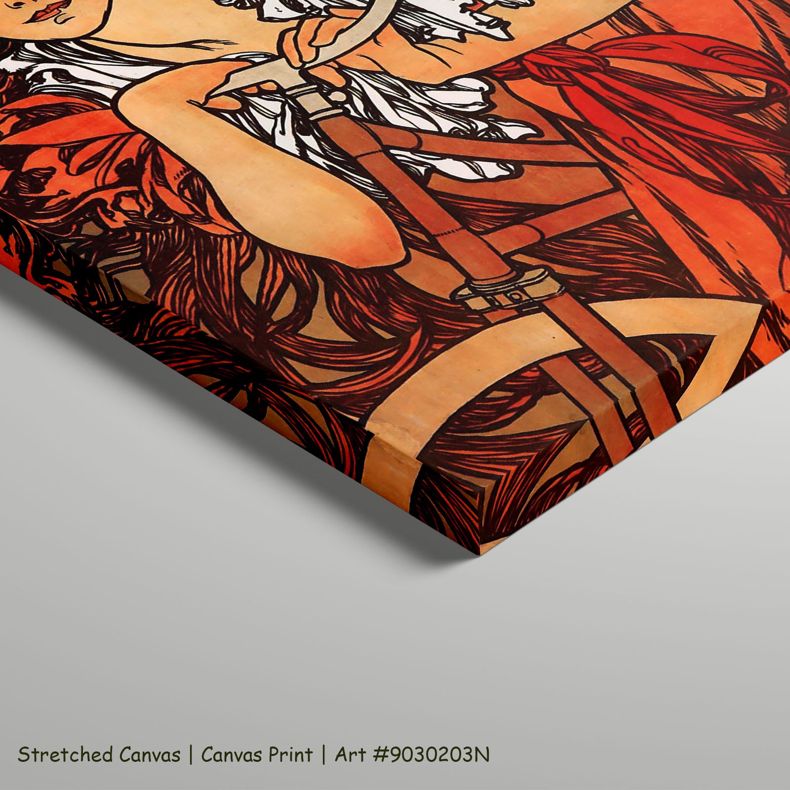 Cycles Perfecta by Alphonse Mucha as a large stretched red and orange Art Nouveau canvas print