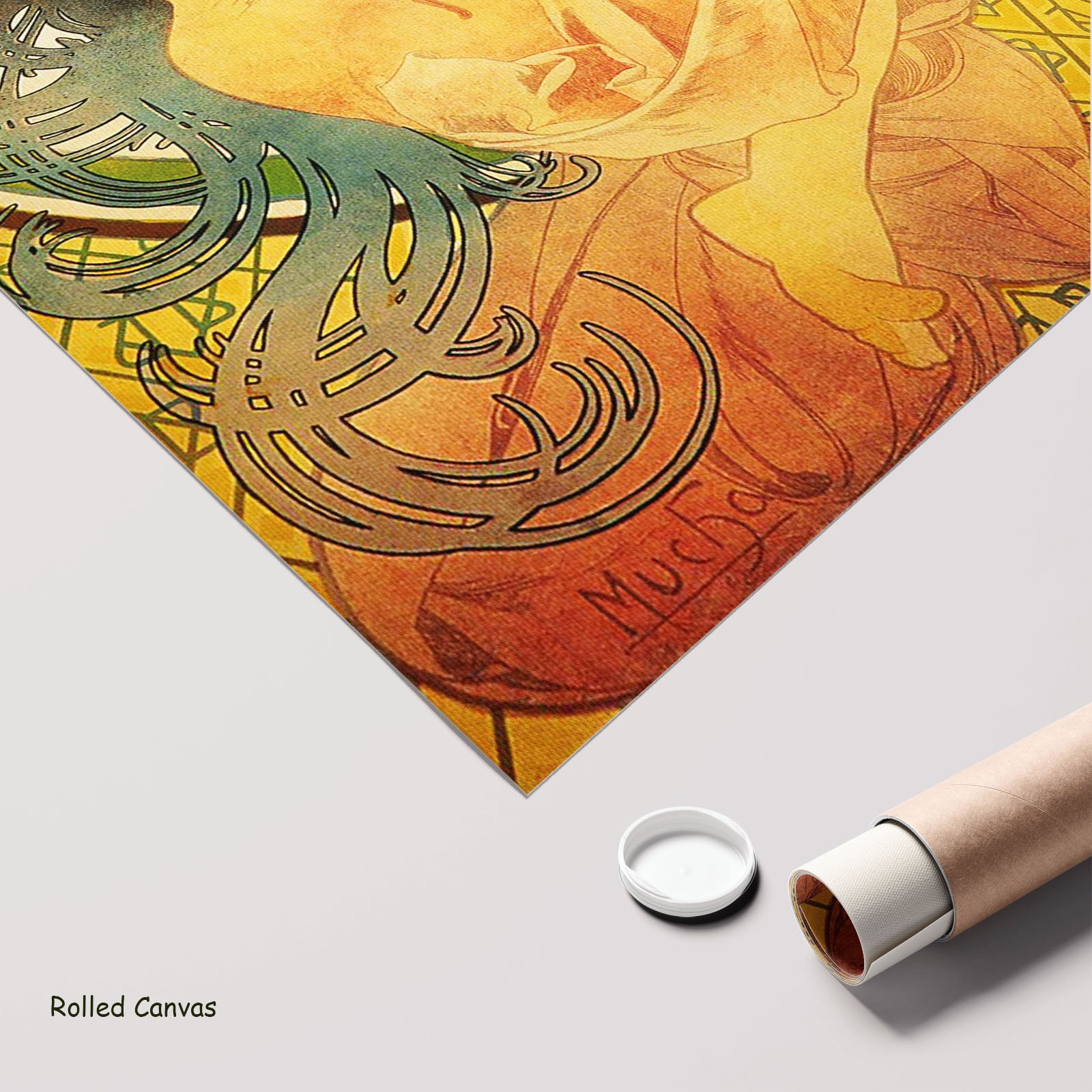Job by Alphonse Mucha as a large rolled gold and orange Art Nouveau canvas print