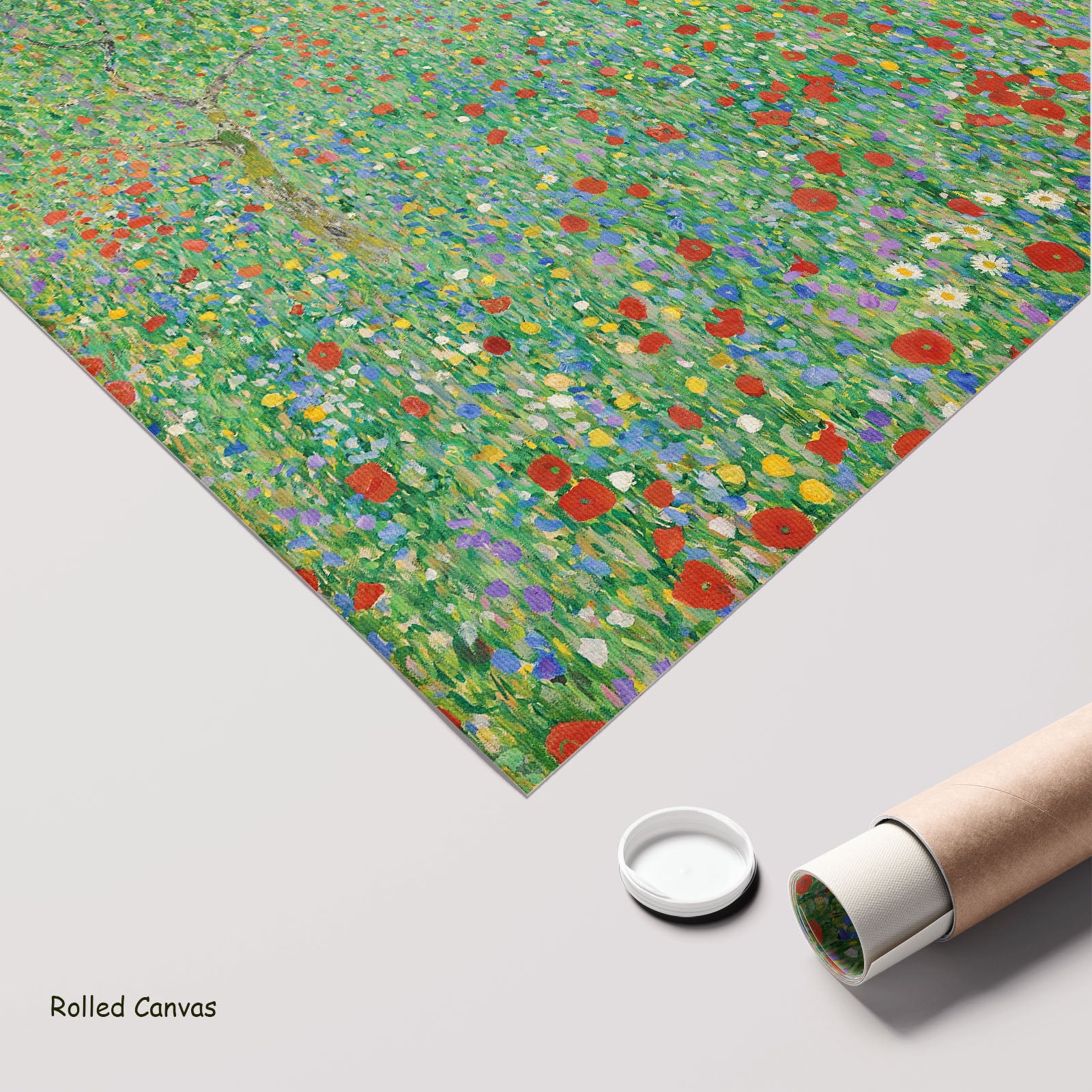 Poppy Field by Gustav Klimt as a large rolled green and red Impressionist canvas print