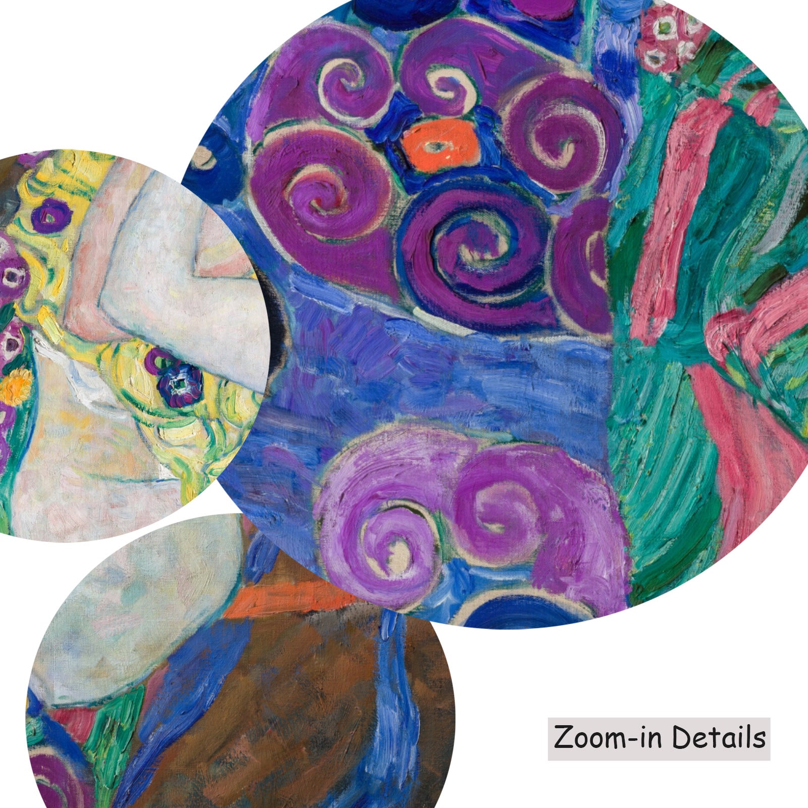 Close-up detail of the brushwork on The Virgin, a large blue and purple Symbolist canvas by Gustav Klimt