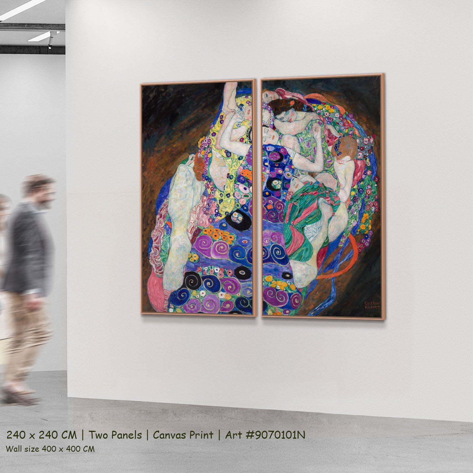 The Virgin by Gustav Klimt as a large two-panel blue and purple Symbolist canvas set