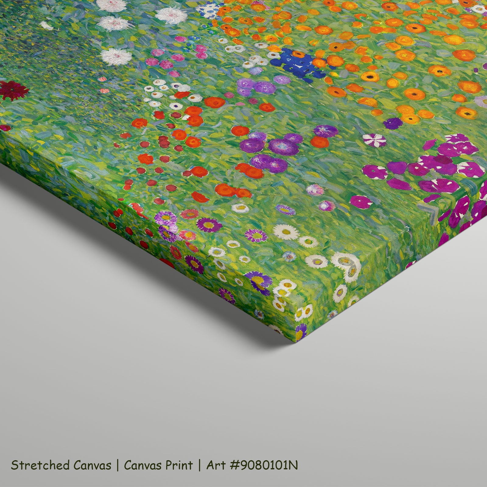 Bauerngarten by Gustav Klimt as a large stretched green and orange Impressionist canvas print