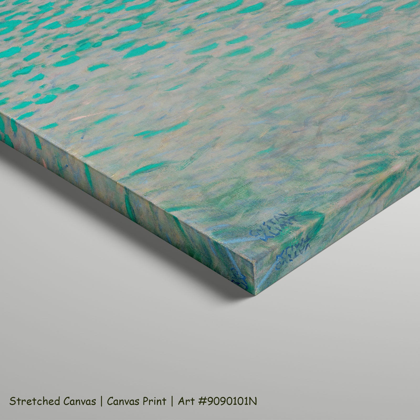 On Lake Attersee by Gustav Klimt as a large stretched aqua and grey Impressionist canvas print