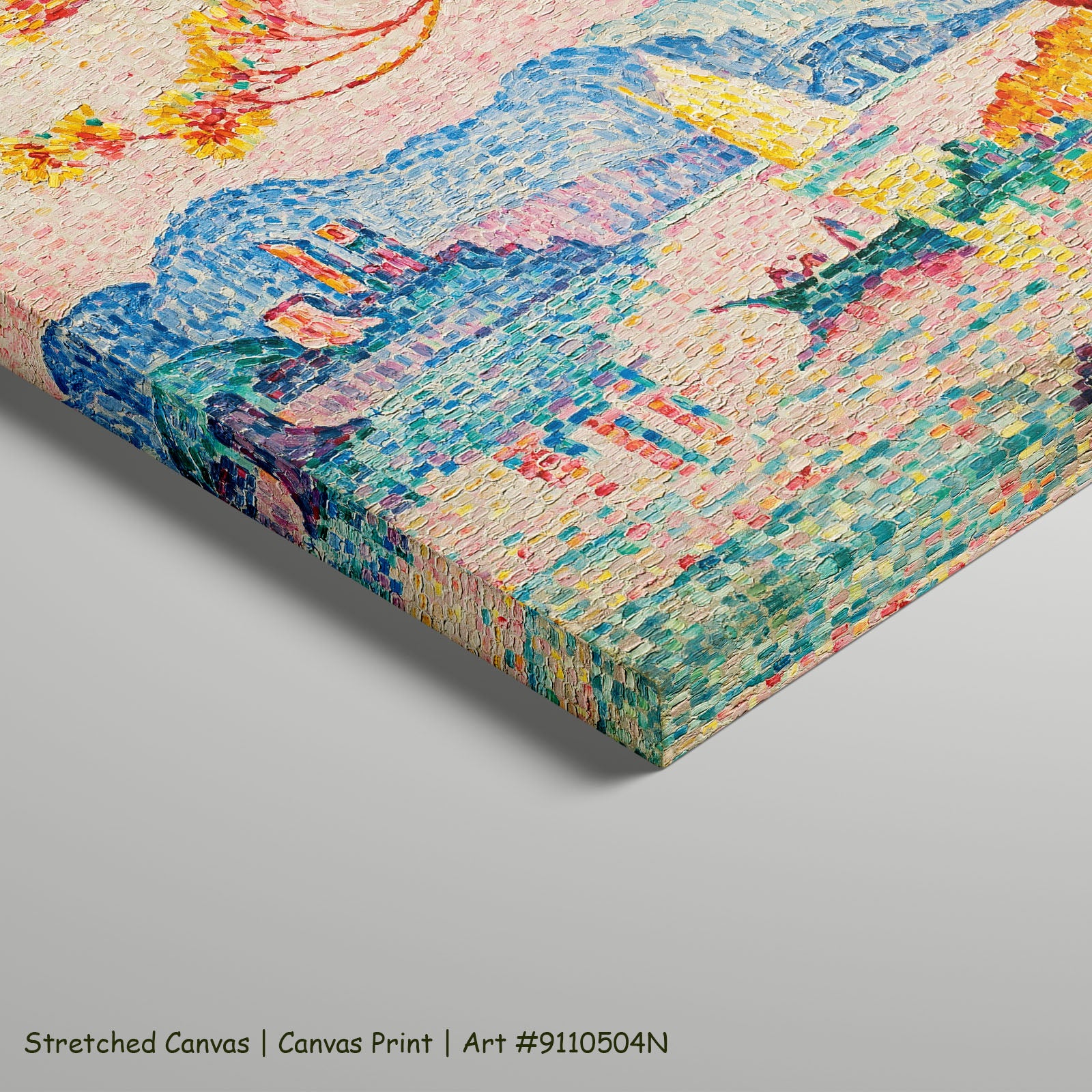 Antibes, Petit Port de Bacon by Paul Signac as a large stretched pink and aqua Pointillist canvas print