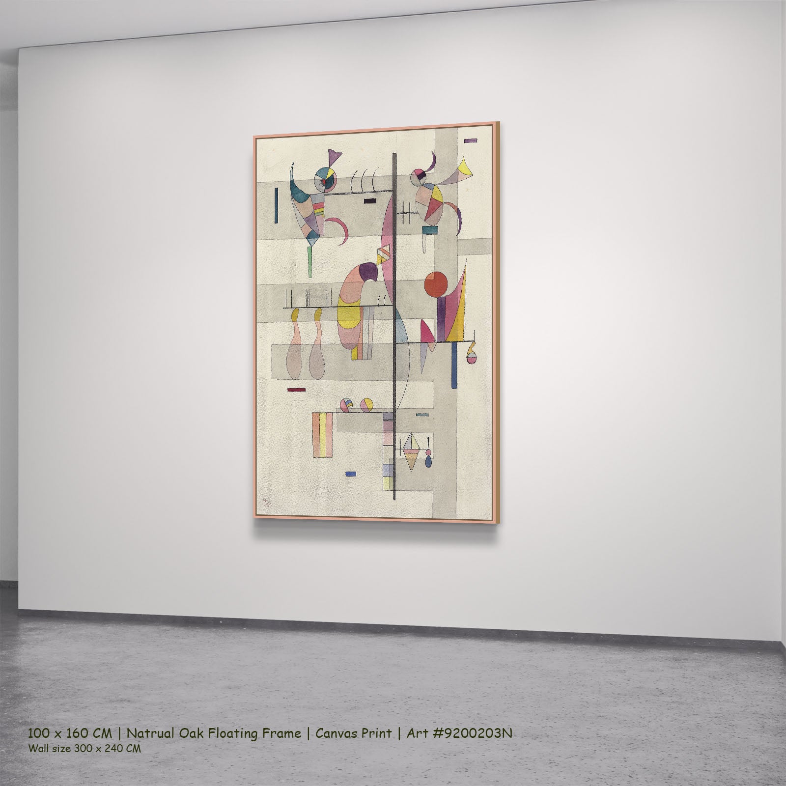 Vertical Axis with Pastel Forms by Wassily Kandinsky in a natural oak floating frame, large white and grey Modern Abstract ca