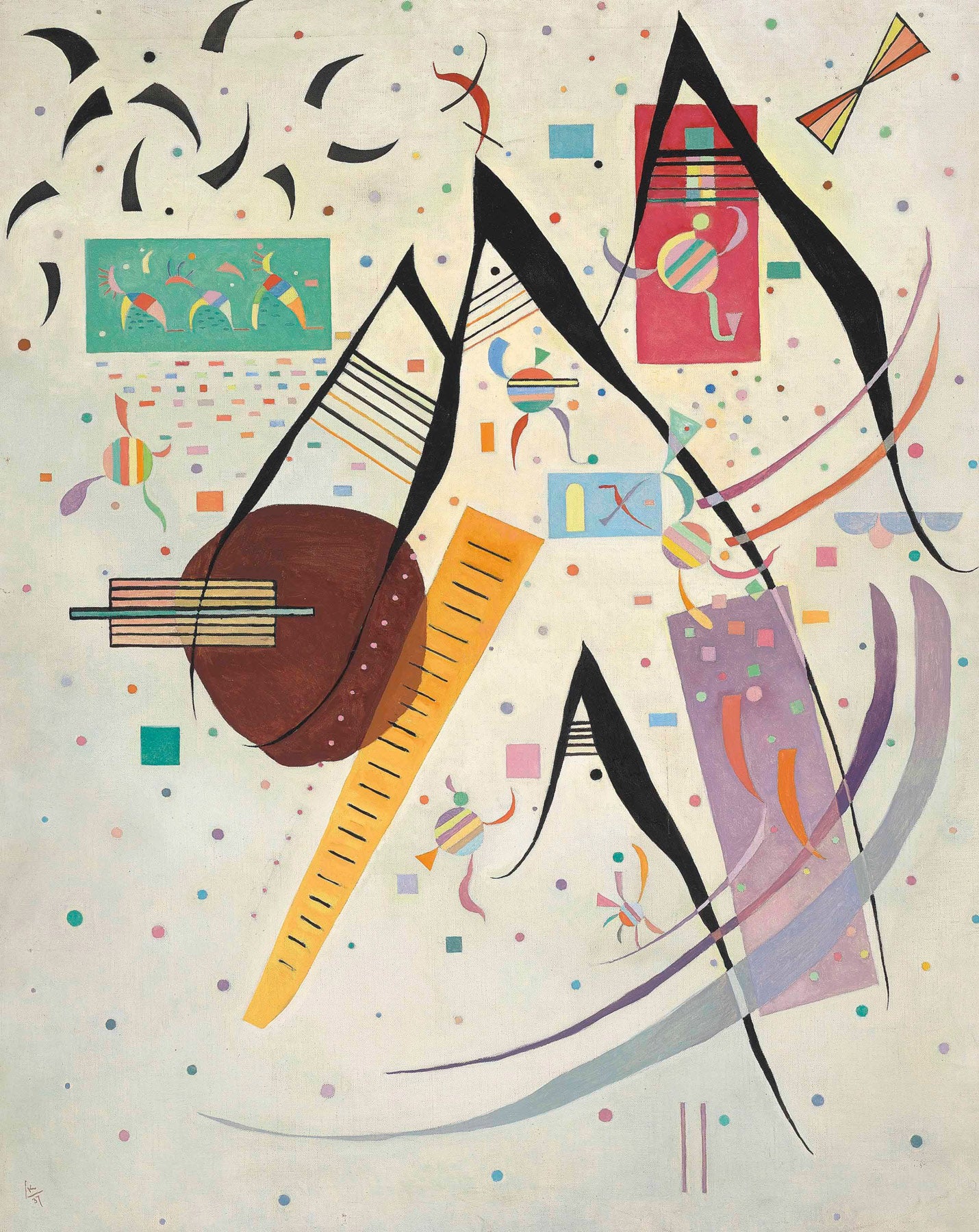 Large brown and orange Abstract canvas print of Composition with Little Figures by Wassily Kandinsky