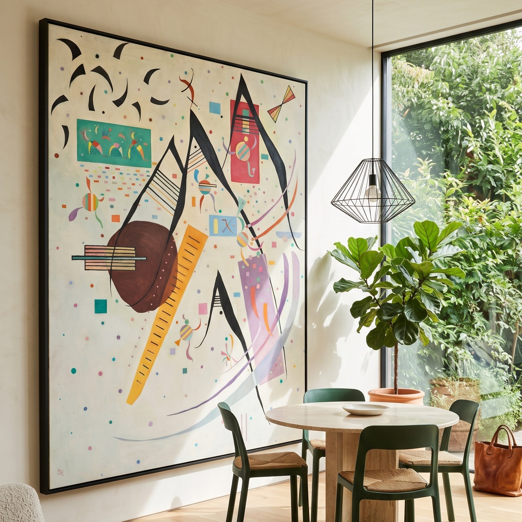 Composition with Little Figures by Wassily Kandinsky — large brown and orange Abstract canvas art displayed on a wall