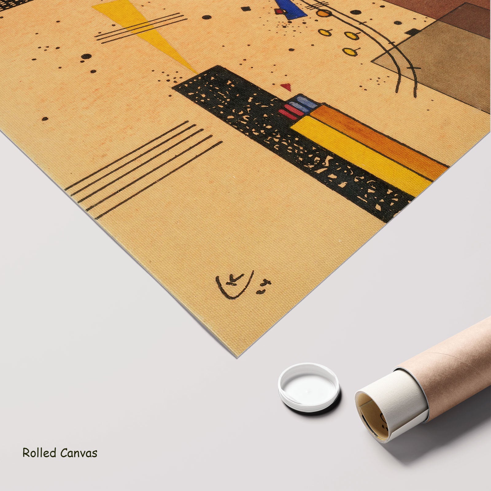 Speckled Ground with Buildings by Wassily Kandinsky as a large rolled gold and blue Geometric Abstract canvas print