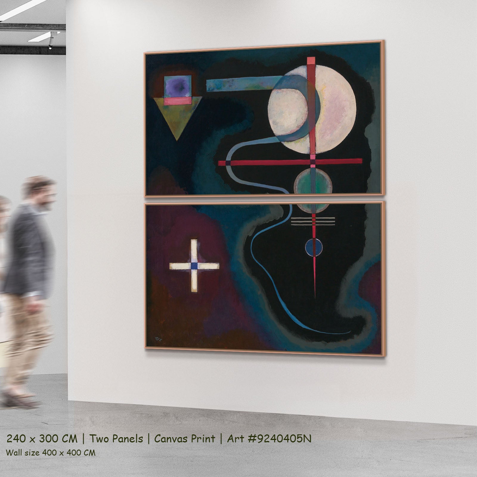White Cross by Wassily Kandinsky as a large two-panel blue and black Modern Abstract canvas set