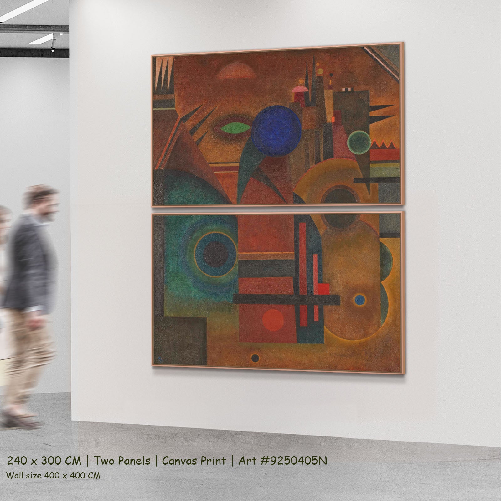 Composition with Blue Circle by Wassily Kandinsky as a large two-panel brown and blue Abstract canvas set