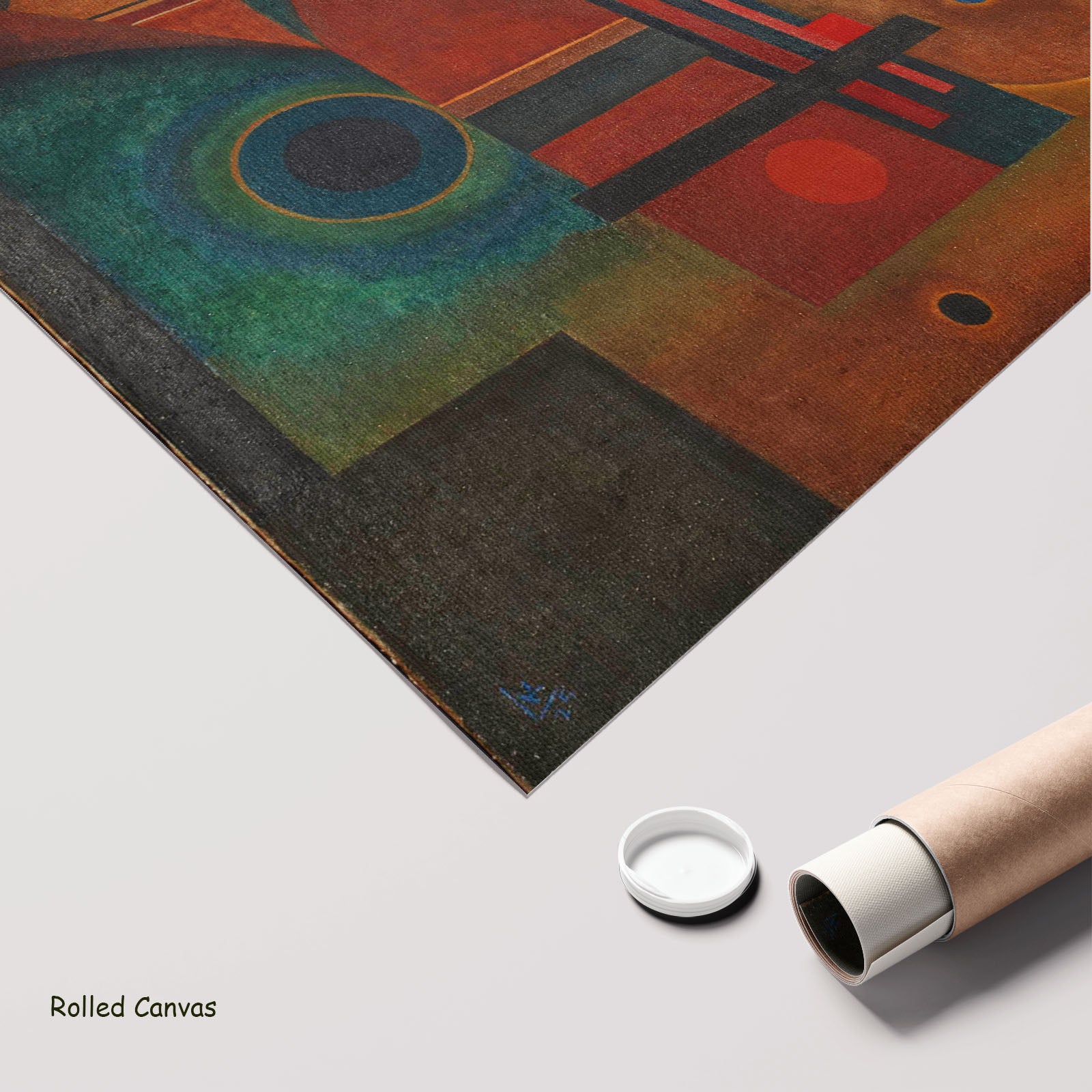 Composition with Blue Circle by Wassily Kandinsky as a large rolled brown and blue Abstract canvas print