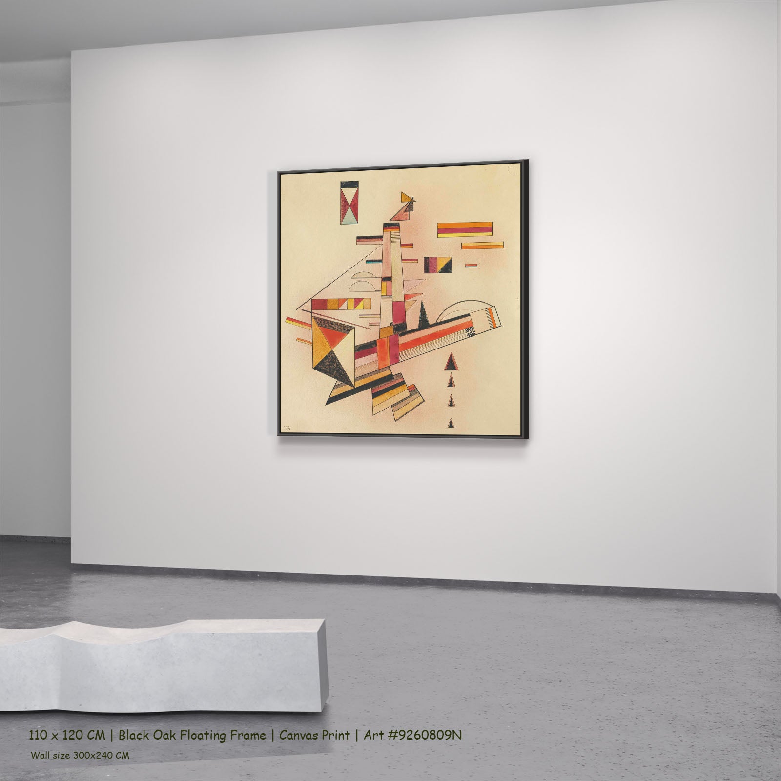 Ascending Structure by Wassily Kandinsky in a black oak floating frame, large orange and white Geometric Abstract canvas