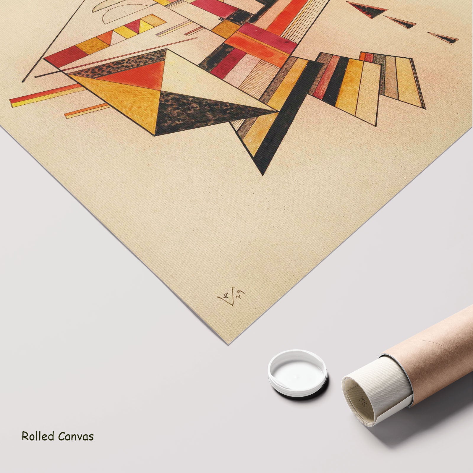 Ascending Structure by Wassily Kandinsky as a large rolled orange and white Geometric Abstract canvas print
