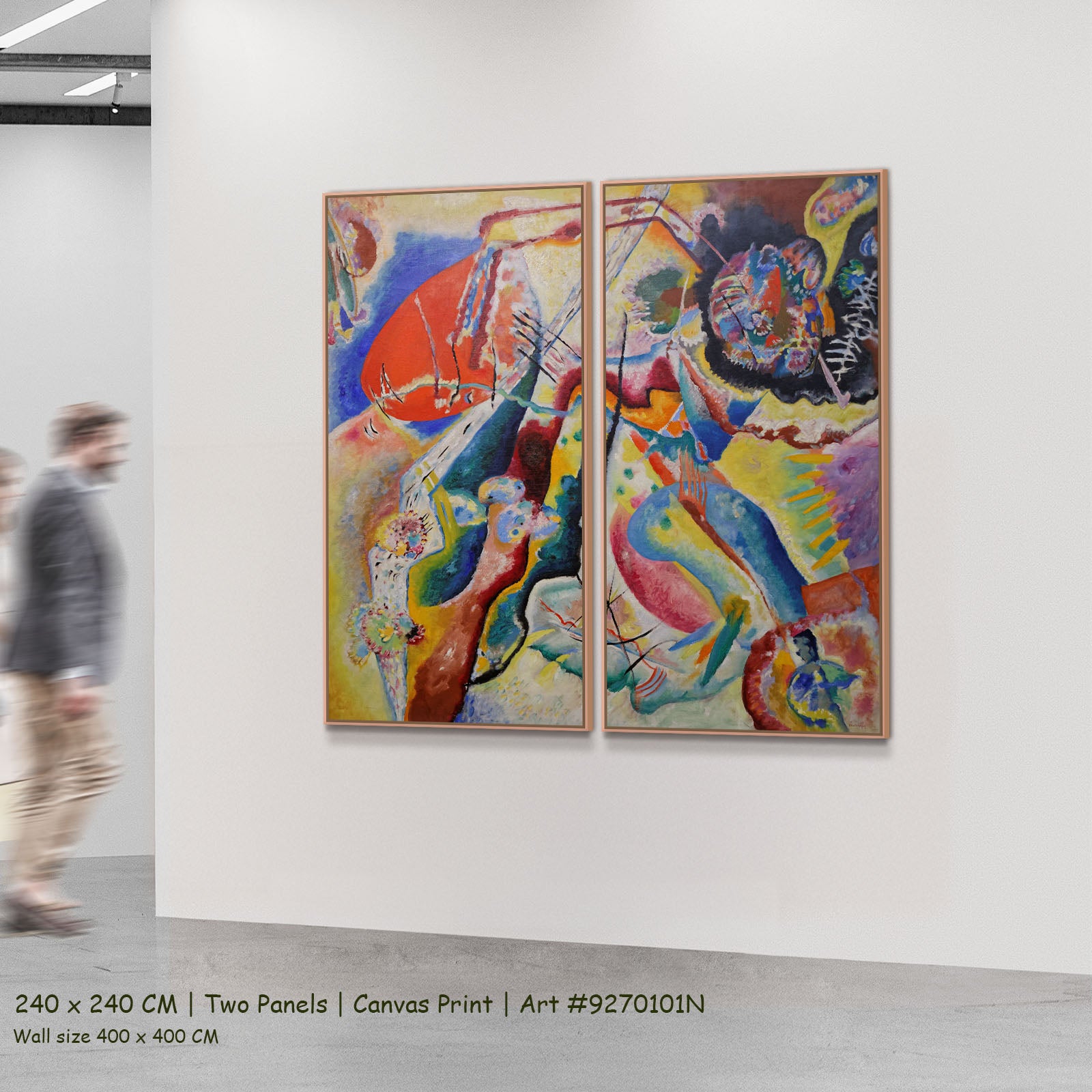 Painting with Red Spot by Wassily Kandinsky as a large two-panel red and blue Colourful Abstract canvas set