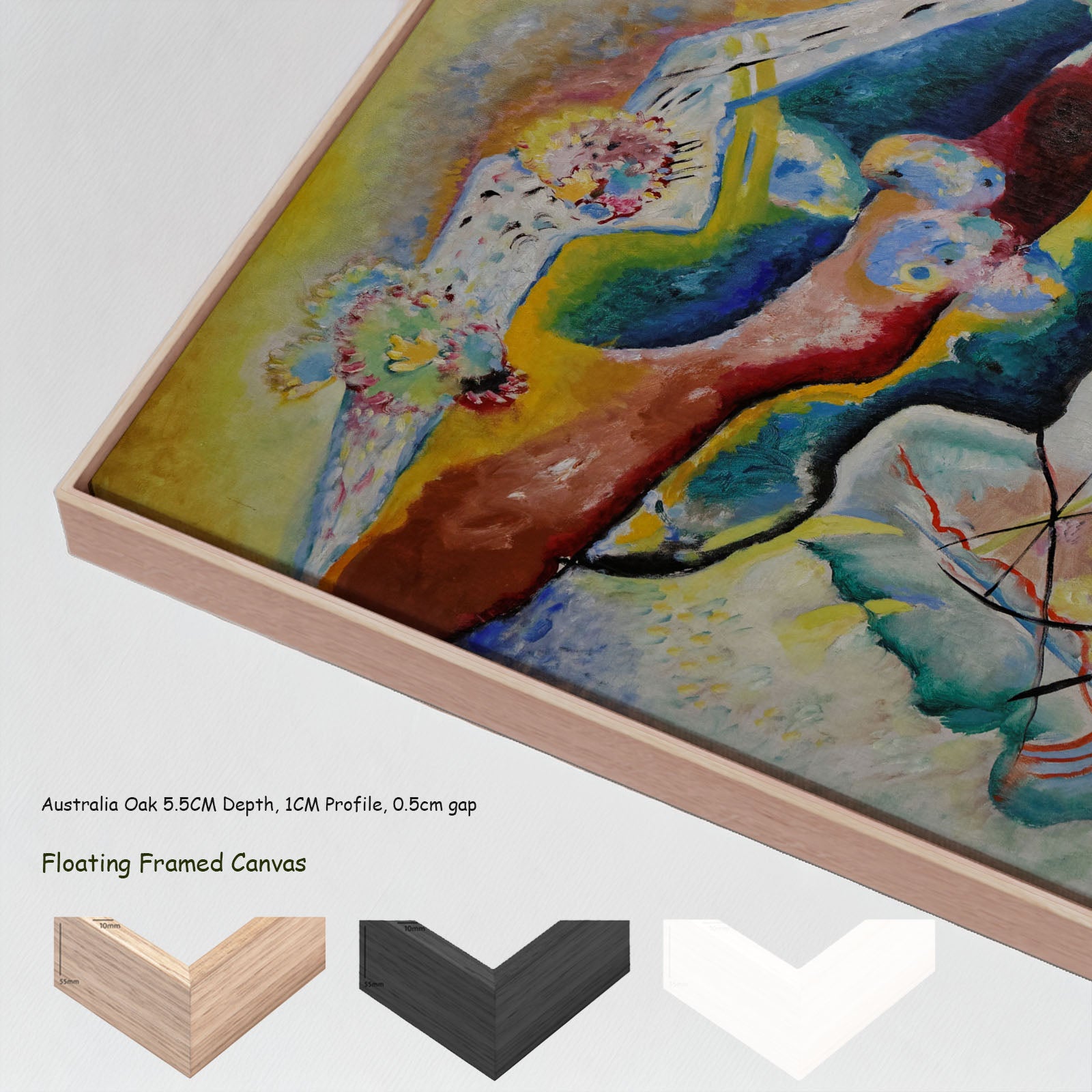 Painting with Red Spot by Wassily Kandinsky in a floating frame, large red and blue Colourful Abstract canvas print