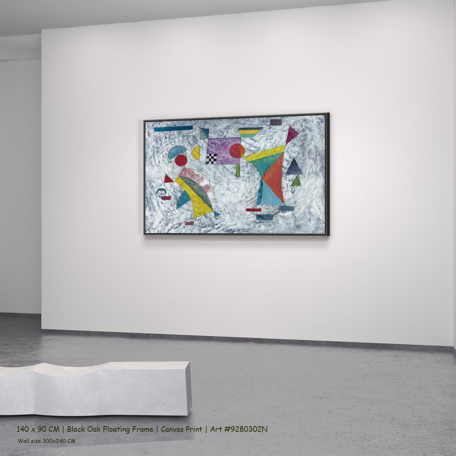 Grey Ground with Coloured Groups by Wassily Kandinsky in a black oak floating frame, large blue and yellow Modern Abstract ca
