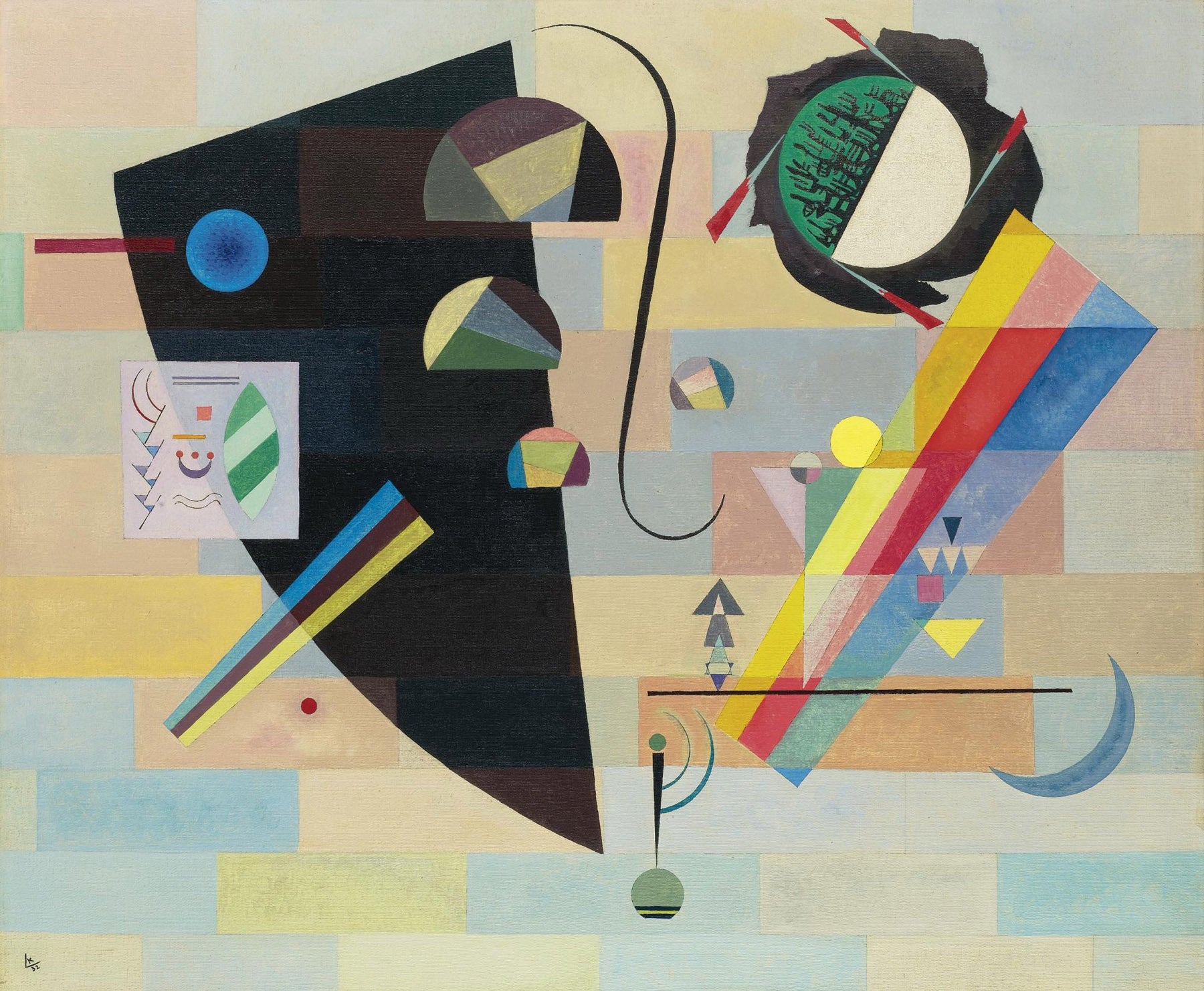 Large black and white Abstract canvas print of Black Form with Rainbow Band by Wassily Kandinsky