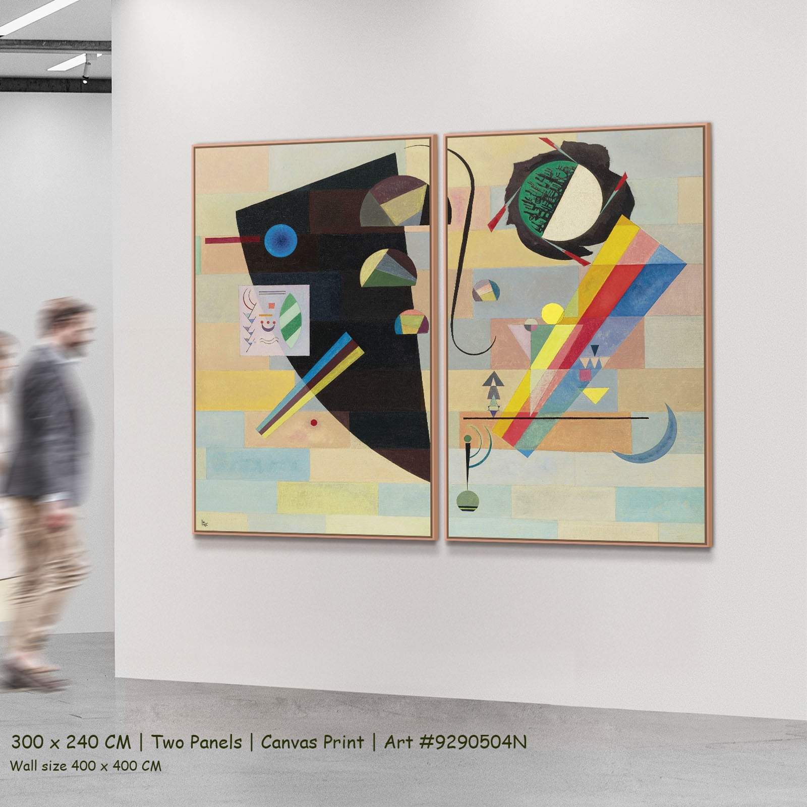 Black Form with Rainbow Band by Wassily Kandinsky as a large two-panel black and white Abstract canvas set