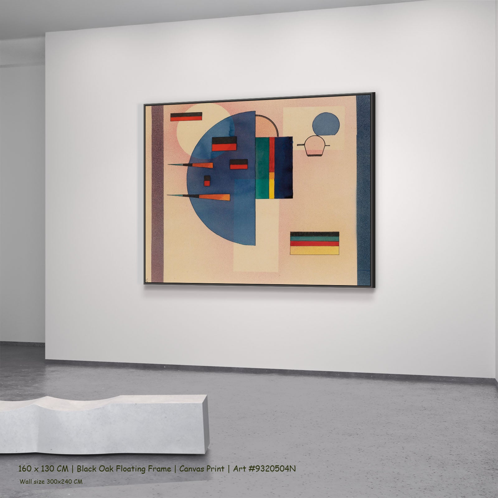 Composition with Blue Semicircle by Wassily Kandinsky in a black oak floating frame, large blue and red Modern Abstract canva