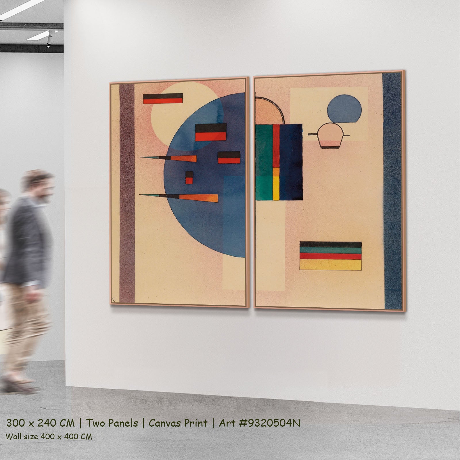 Composition with Blue Semicircle by Wassily Kandinsky as a large two-panel blue and red Modern Abstract canvas set