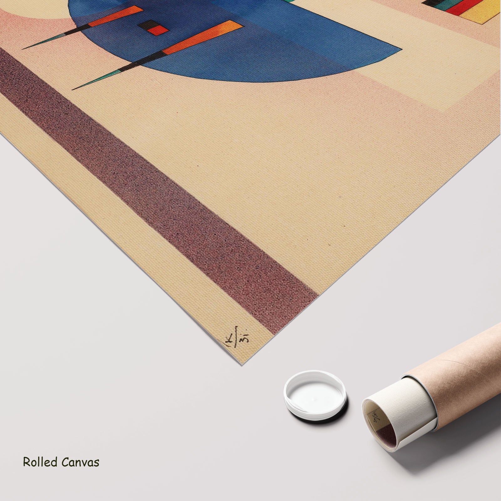 Composition with Blue Semicircle by Wassily Kandinsky as a large rolled blue and red Modern Abstract canvas print