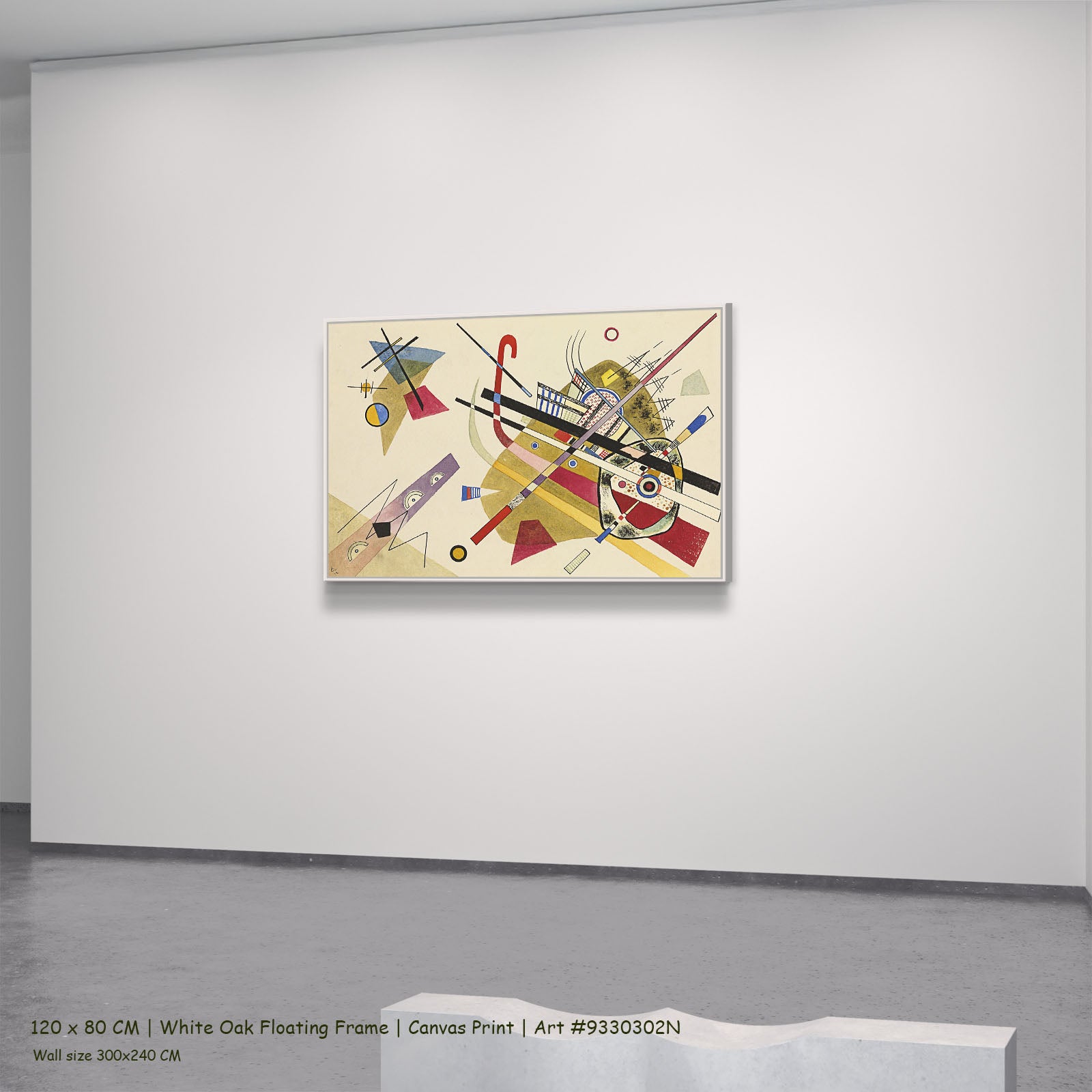Abstract Composition with Crossing Lines by Wassily Kandinsky in a white oak floating frame, large gold and white Abstract ca