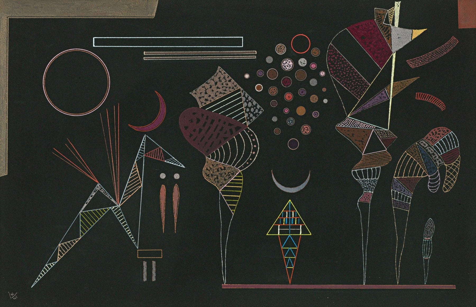 Large brown and black Colourful Abstract canvas print of Abstract Composition on Black by Wassily Kandinsky