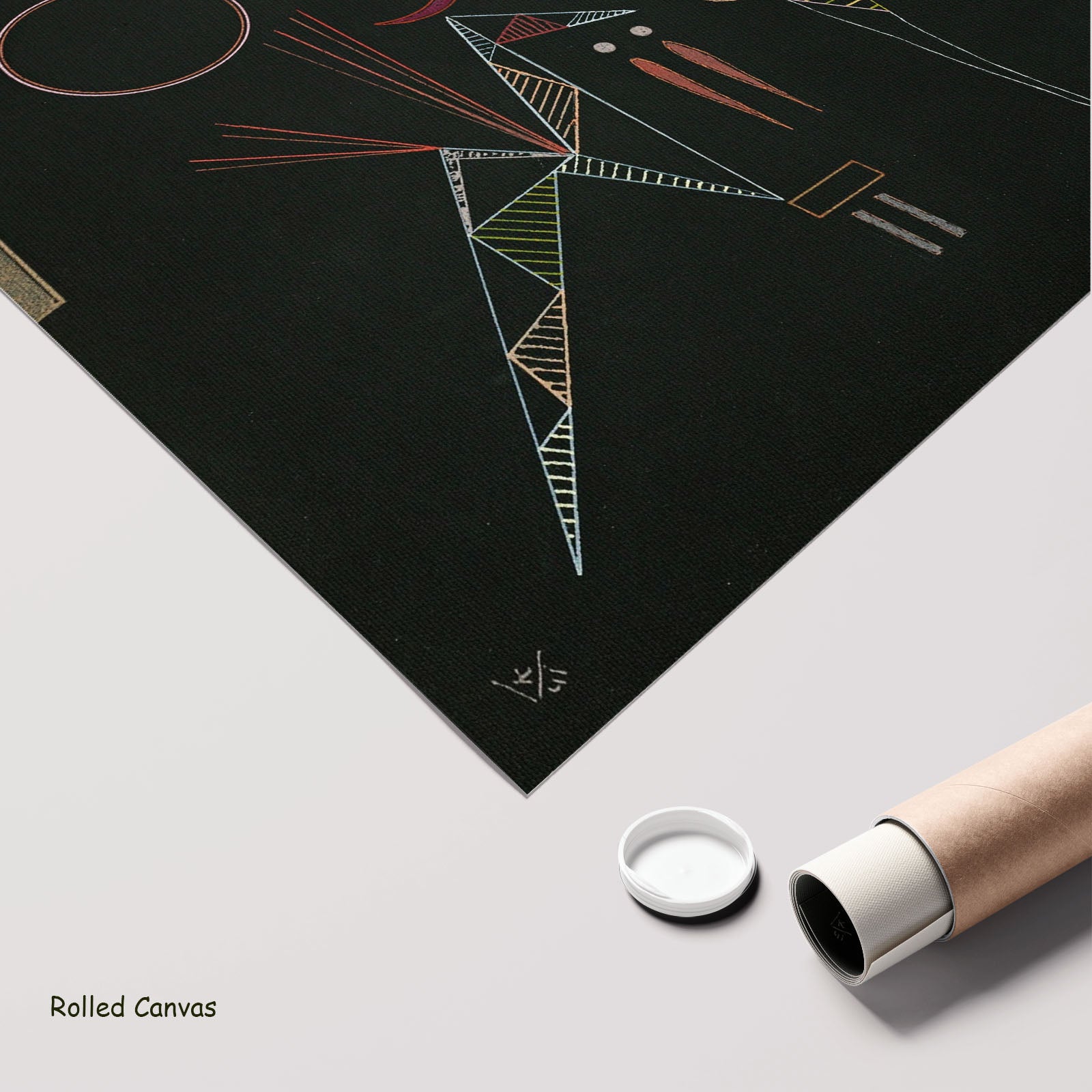 Abstract Composition on Black by Wassily Kandinsky as a large rolled brown and black Colourful Abstract canvas print